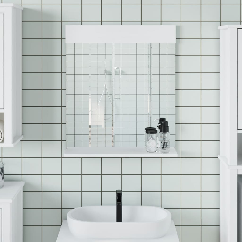 VidaXL Badezimmerspiegel mit Ablage Berg 60x12x70 cm Massivholz weiß