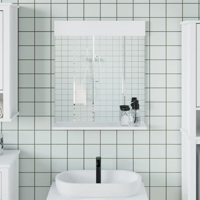 VidaXL Badezimmerspiegel mit Ablage Berg 60x12x70 cm Massivholz weiß