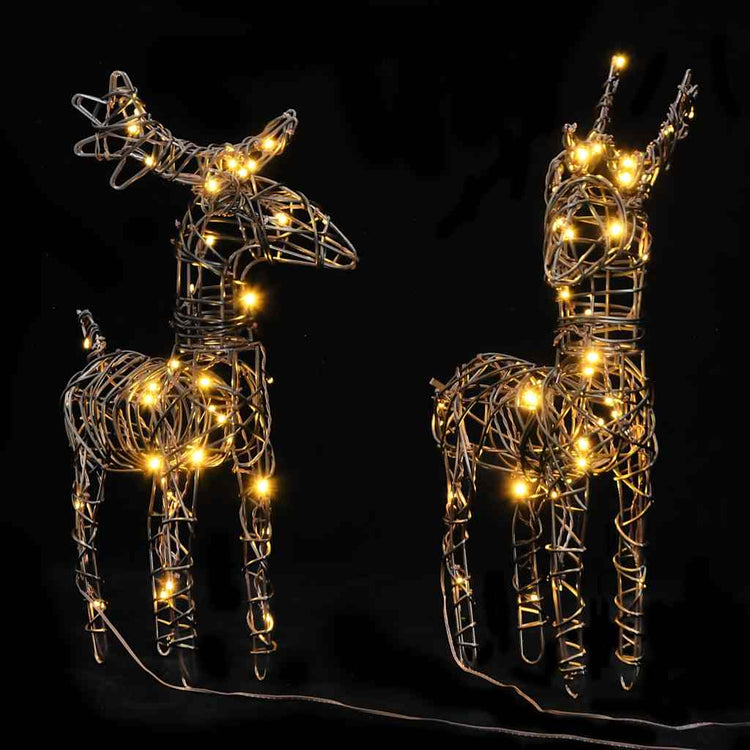 Vidaxl Weihnachtsdekorationen Rentier 2 St 80 LEDs Rattan warmes Weiß