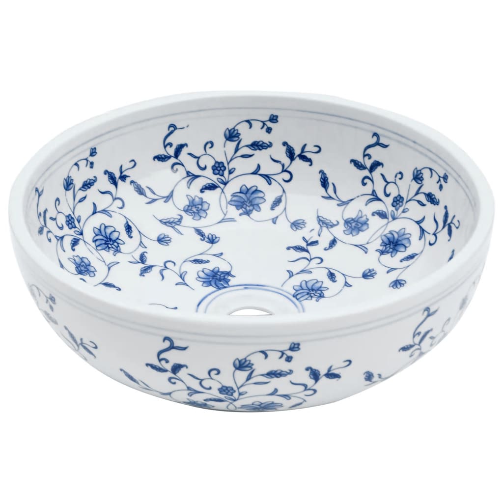 Vidaxx Aufsatzwaschbecken rund φ41x14 cm aus Keramik weiß und blau