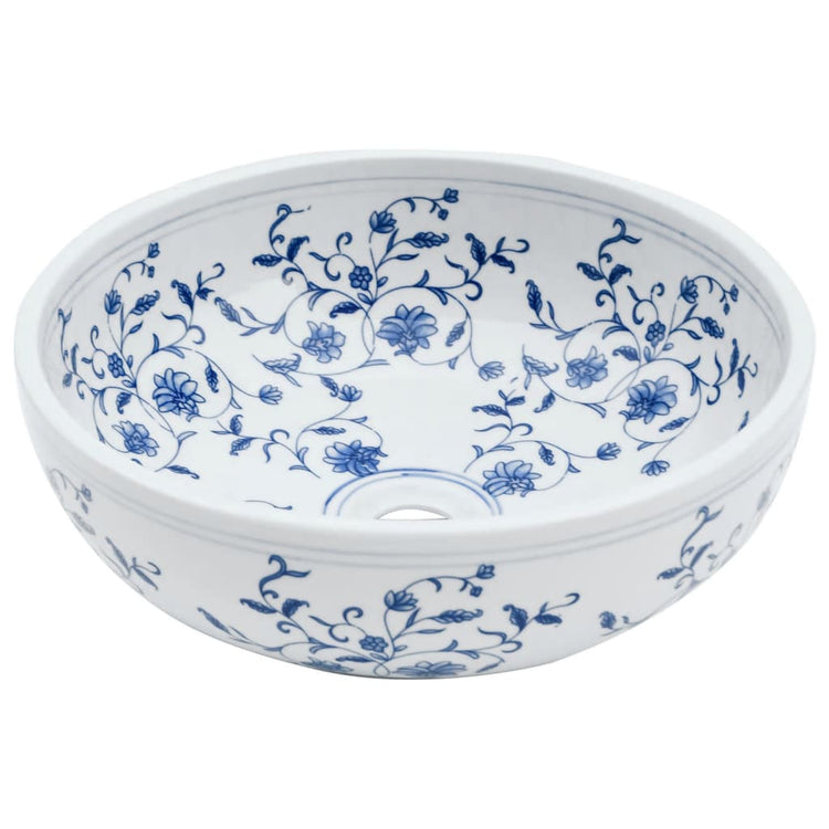 Vidaxx Aufsatzwaschbecken rund φ41x14 cm aus Keramik weiß und blau