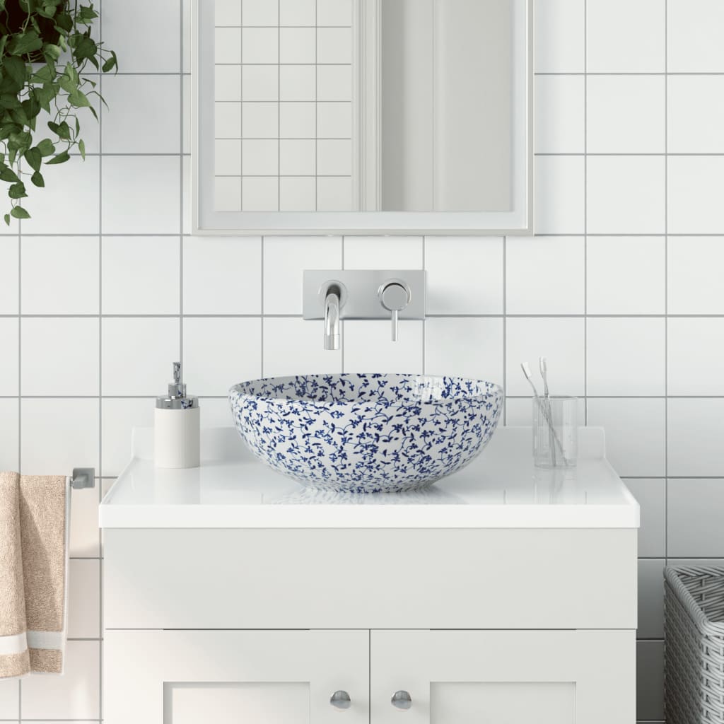Vidaxx Aufsatzwaschbecken rund φ41x14 cm aus Keramik weiß und blau