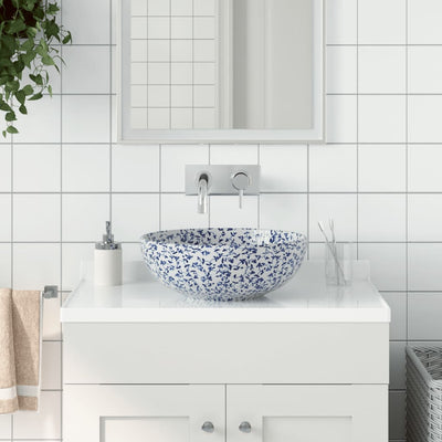 Vidaxx Aufsatzwaschbecken rund φ41x14 cm aus Keramik weiß und blau