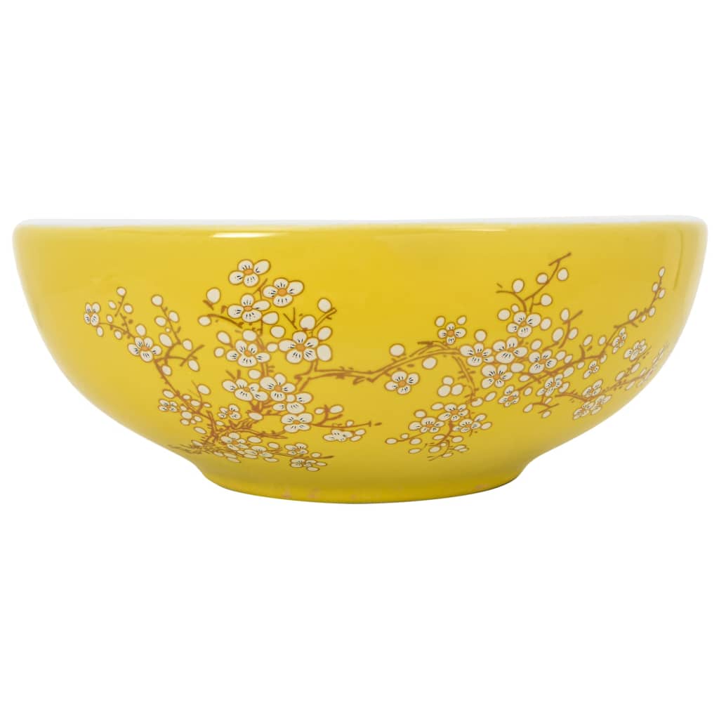 VIDAXL STRACTION WASKER RUND φ41x14 cm Keramik weiß und gelb
