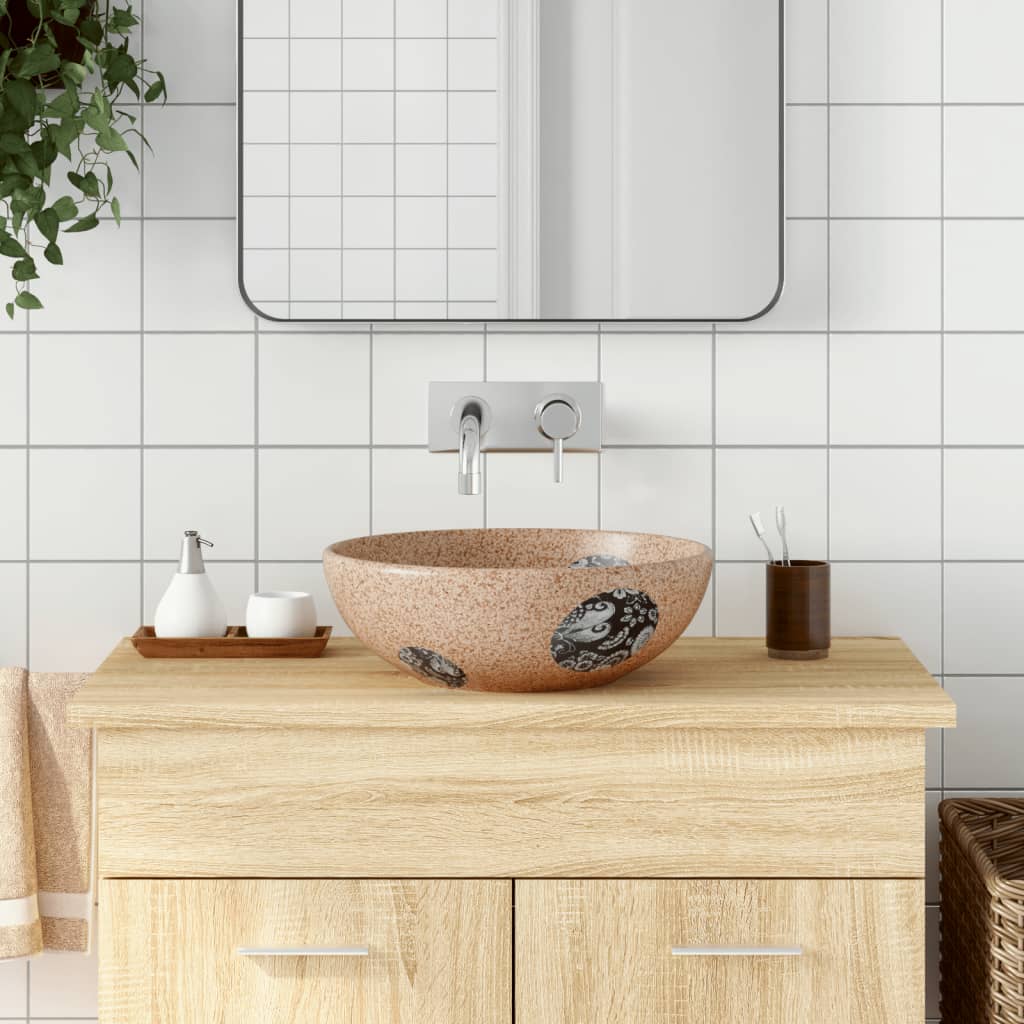 Vidaxl -Straktion Waschmaschine rund φ41x14 cm Keramikbraun und blau