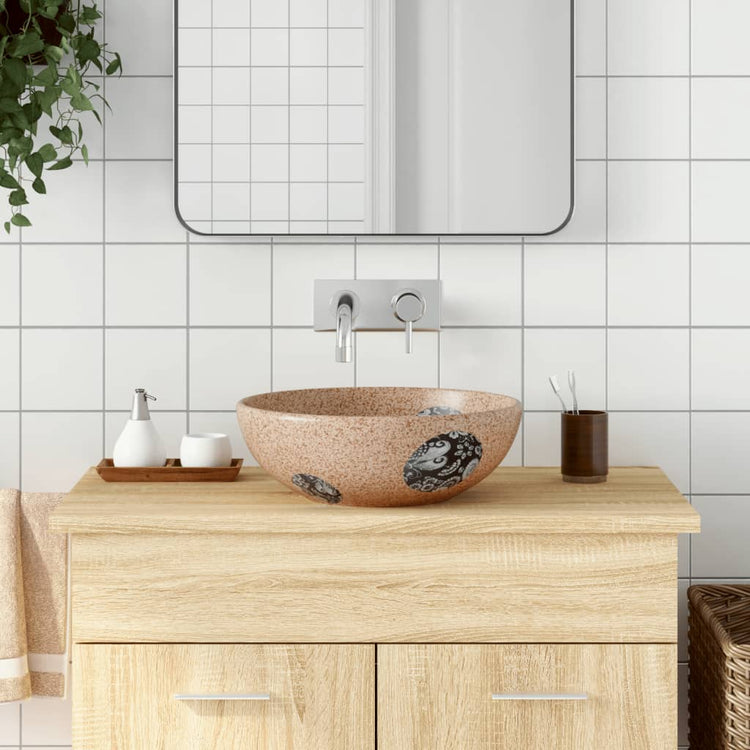 Vidaxl -Straktion Waschmaschine rund φ41x14 cm Keramikbraun und blau