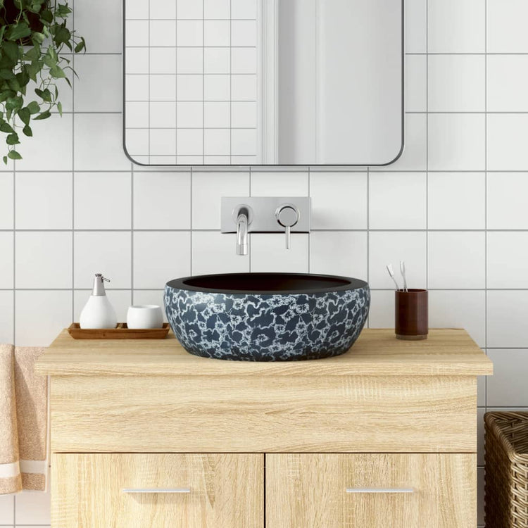 Vidaxl -Straktion Waschmaschine rund φ41x14 cm Keramik schwarz und blau