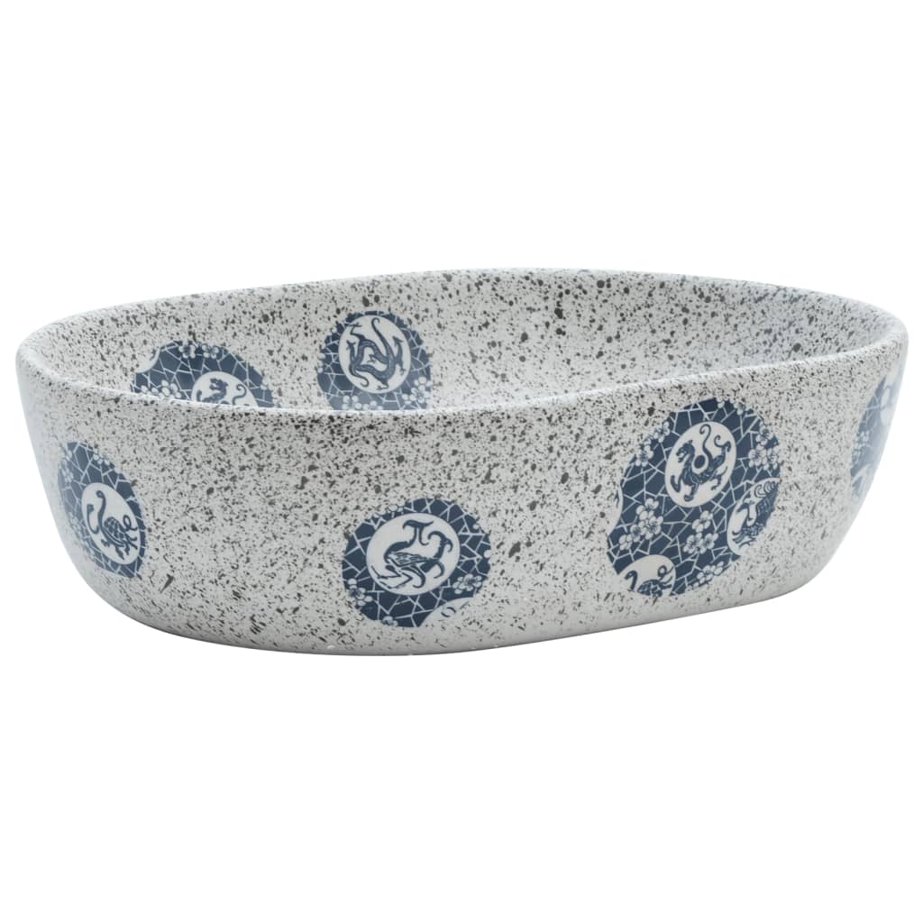 Vidaxl Stracture Waker ovaal 47x33x13 cm Keramikgrau und Blau