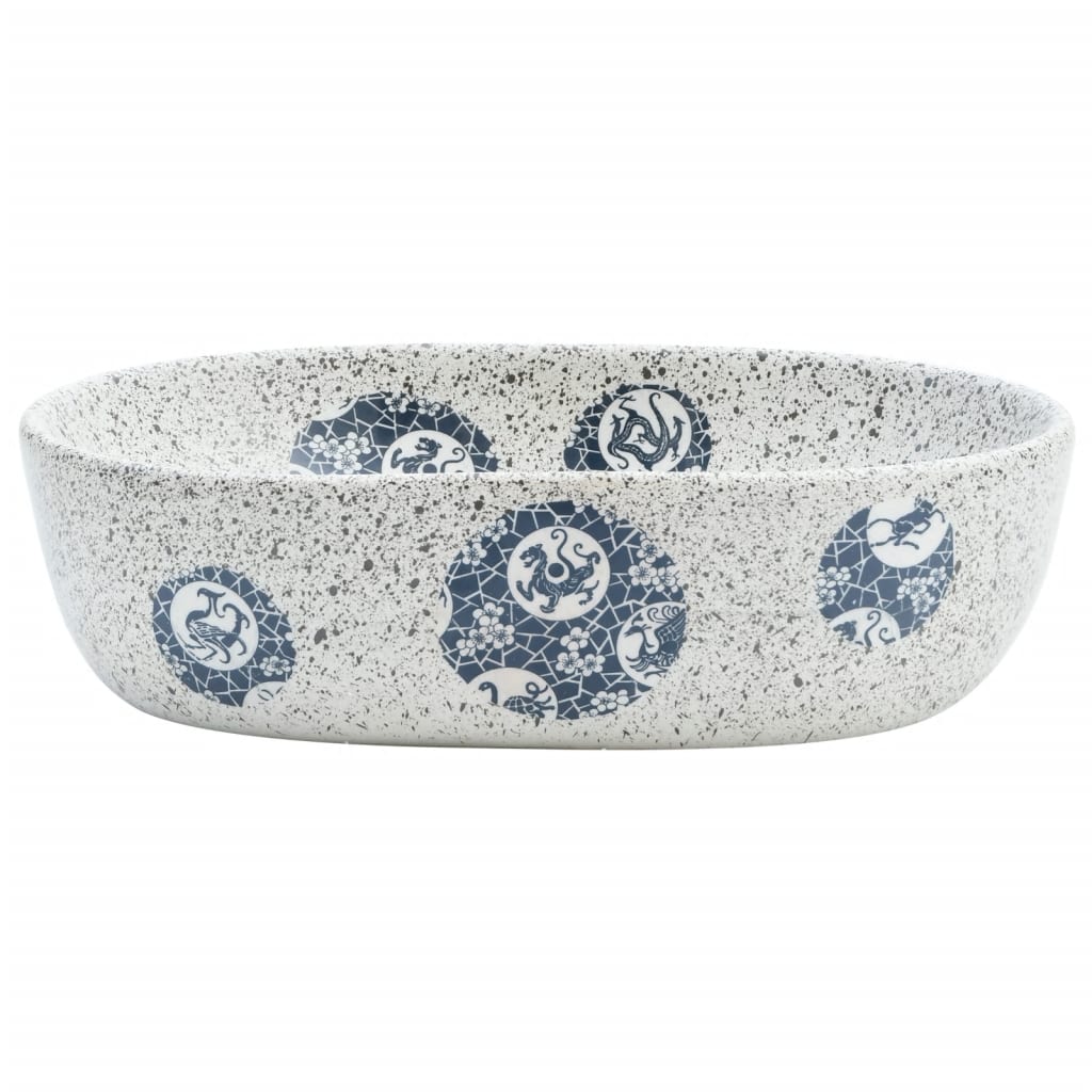 Vidaxl Stracture Waker ovaal 47x33x13 cm Keramikgrau und Blau