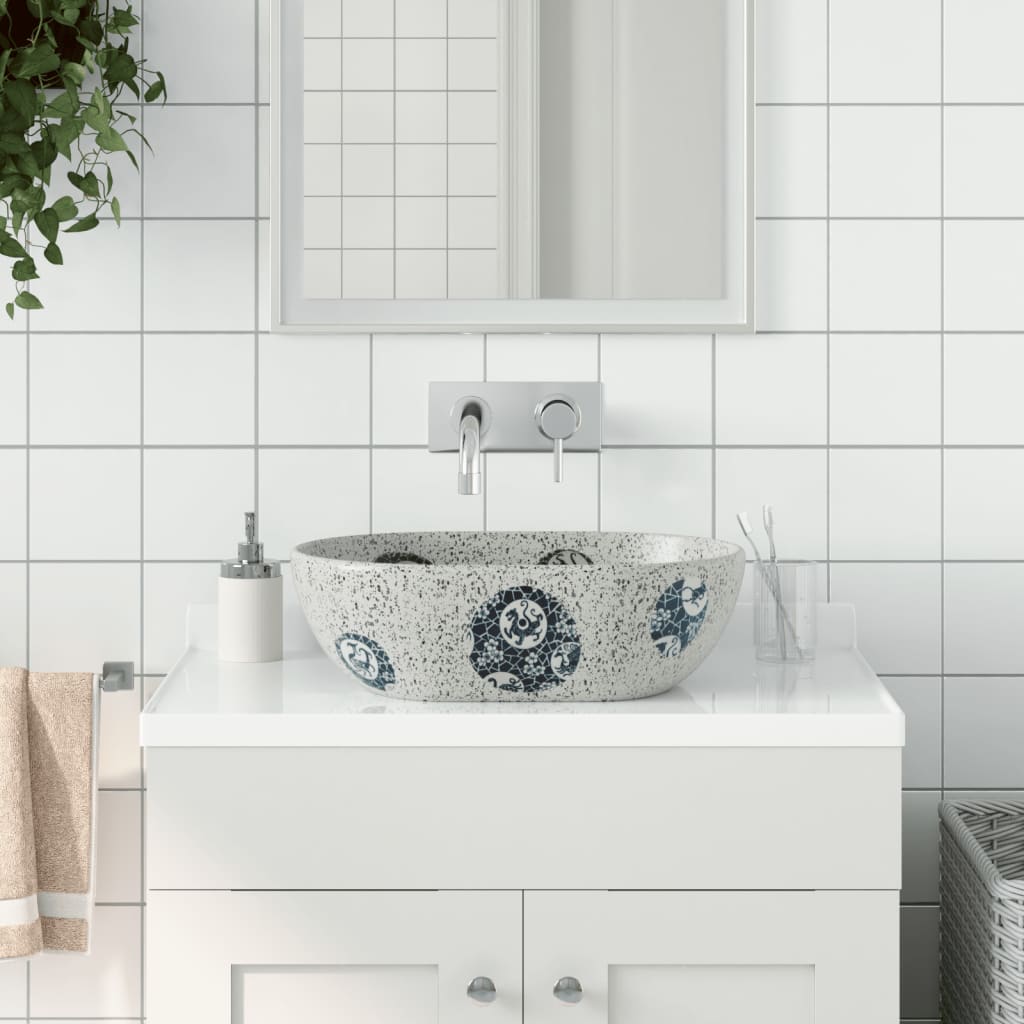 Vidaxl Stracture Waker ovaal 47x33x13 cm Keramikgrau und Blau