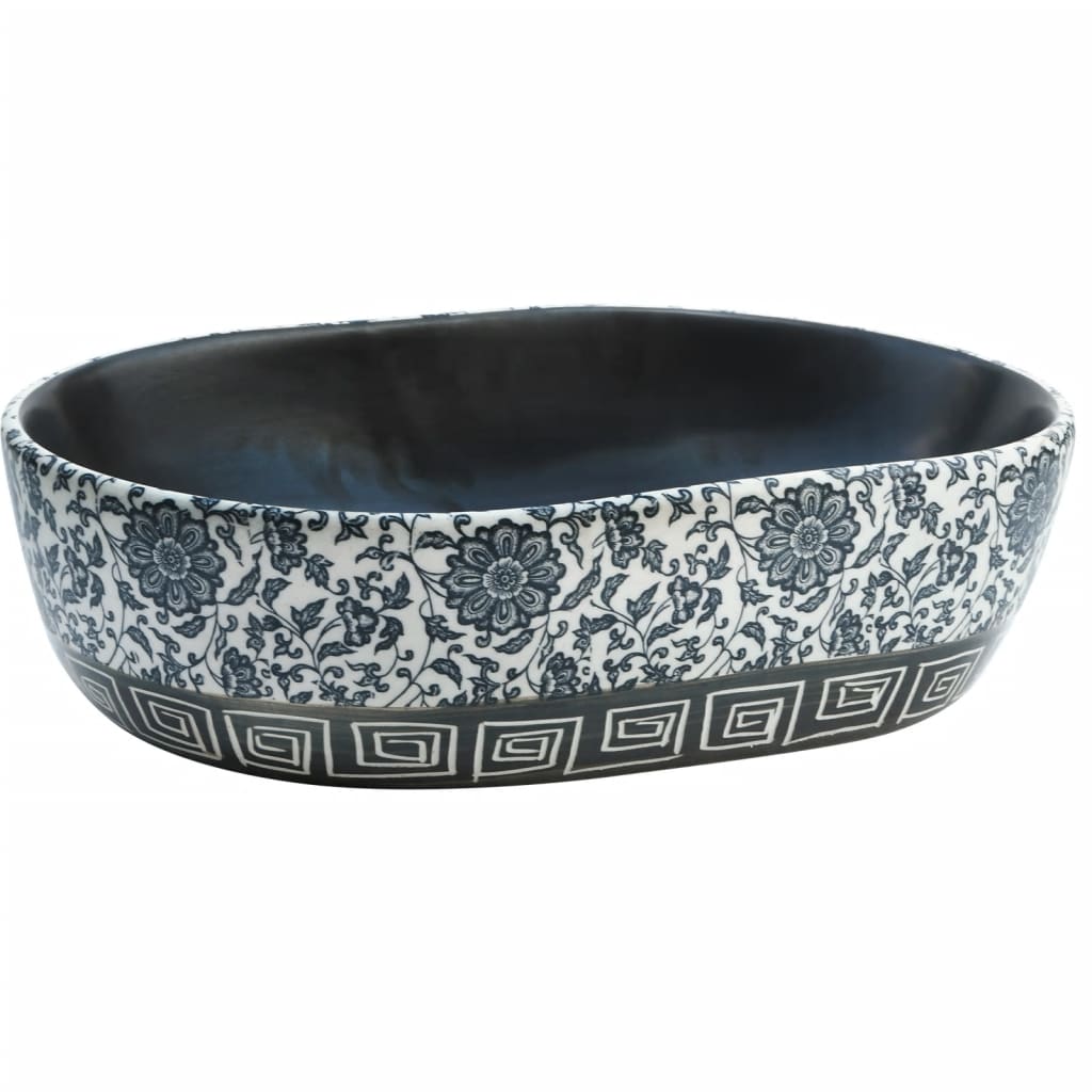 Vidaxl Stracture Waker ovaal 47x33x13 cm Keramikschwarz und Blau