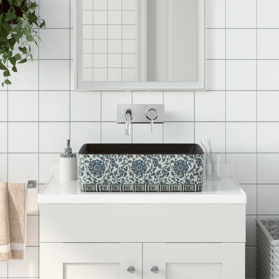 Vidaxx Aufsatzwaschbecken rechteckig 46x35,5x13 cm Keramik Schwarz und Blau