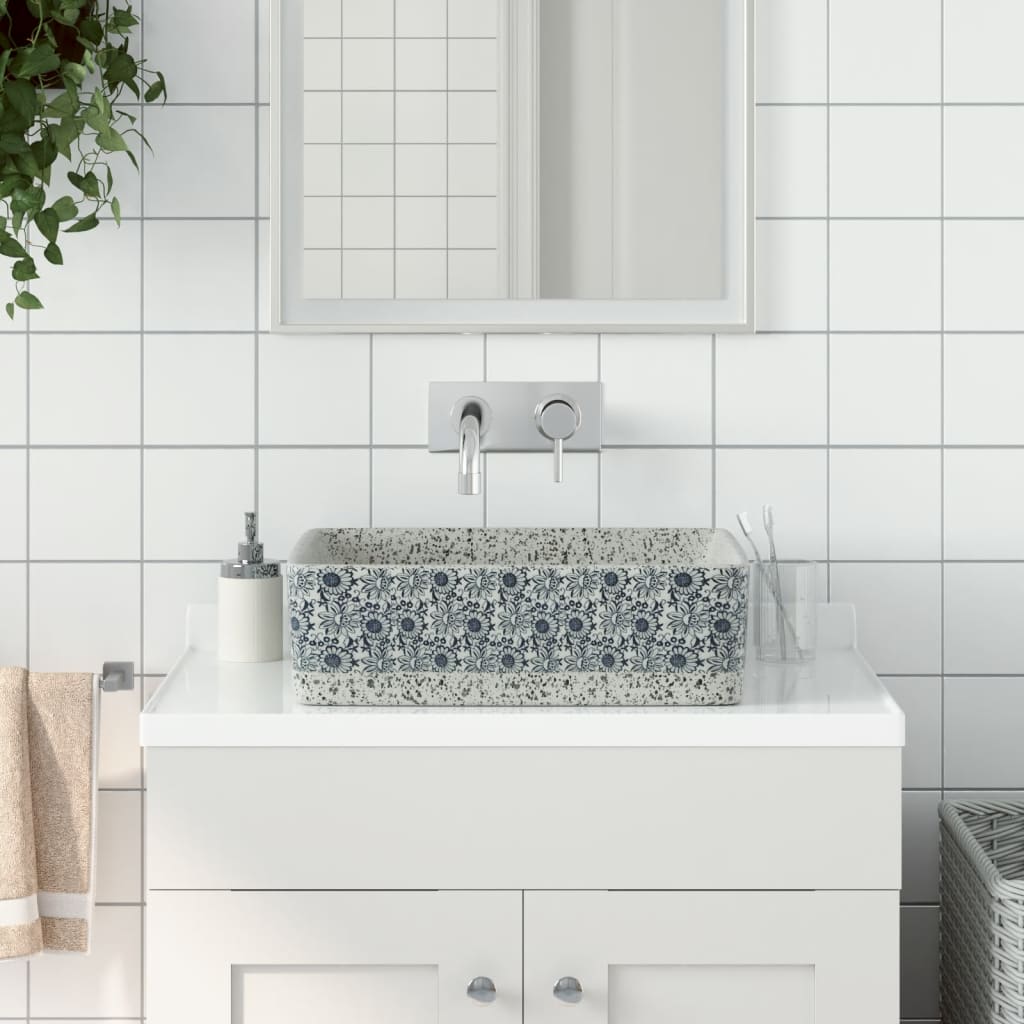 Vidaxx Aufsatzwaschbecken rechteckig 46x35,5x13 cm Keramik Grau und Blau
