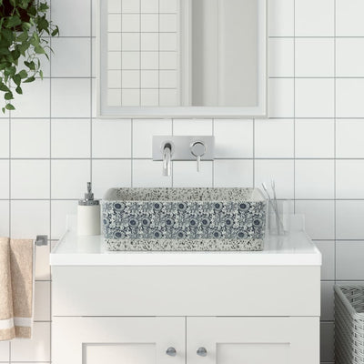 Vidaxx Aufsatzwaschbecken rechteckig 46x35,5x13 cm Keramik Grau und Blau