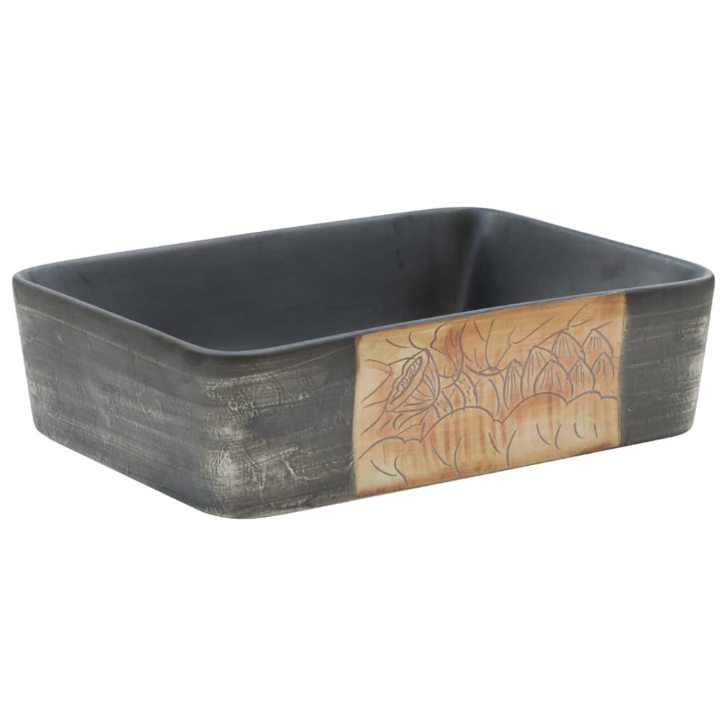 Vidaxl Stracht Wasbok rechteckig 46x35,5x13 cm Keramik schwarz und braun