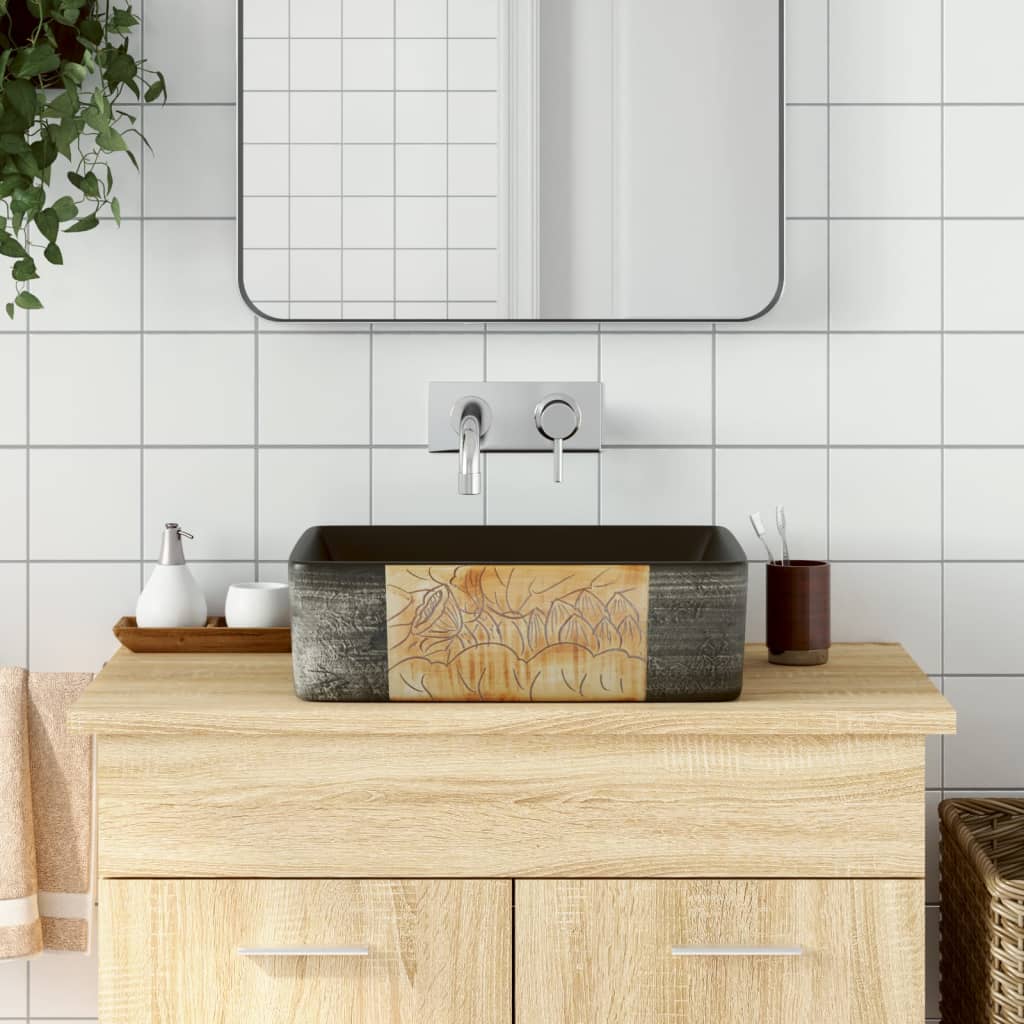 Vidaxl Stracht Wasbok rechteckig 46x35,5x13 cm Keramik schwarz und braun