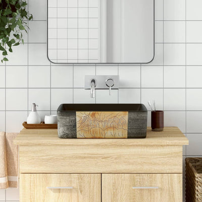 Vidaxl Stracht Wasbok rechteckig 46x35,5x13 cm Keramik schwarz und braun