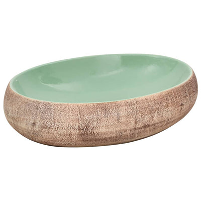 VIDAXL STRACTION WASKER OVAAL 59 x 40 x 15 cm Keramikgrün und Braun