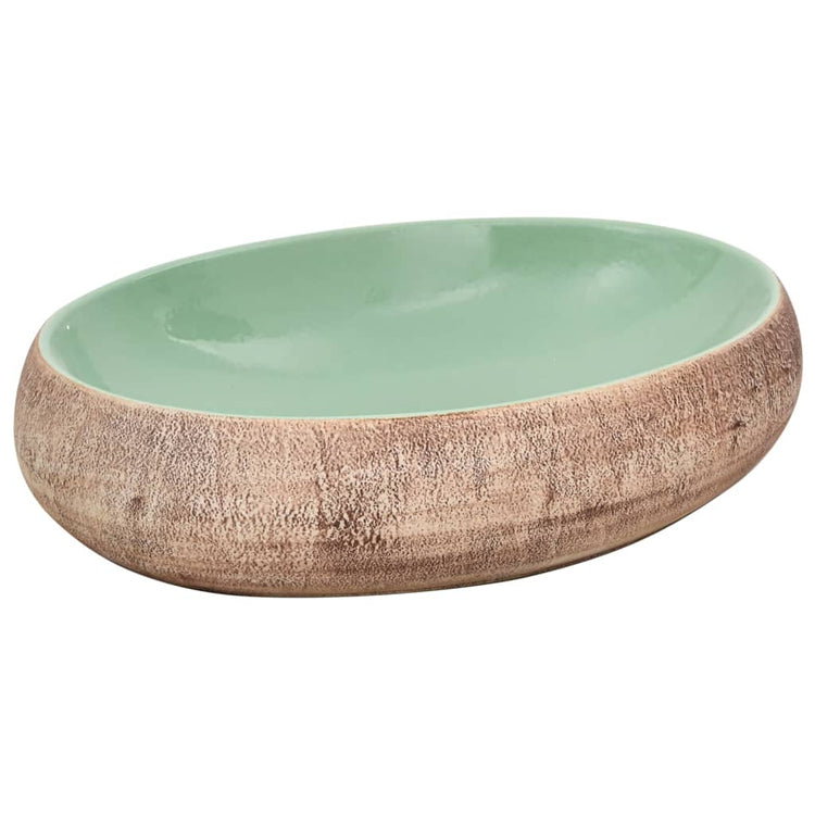 VIDAXL STRACTION WASKER OVAAL 59 x 40 x 15 cm Keramikgrün und Braun