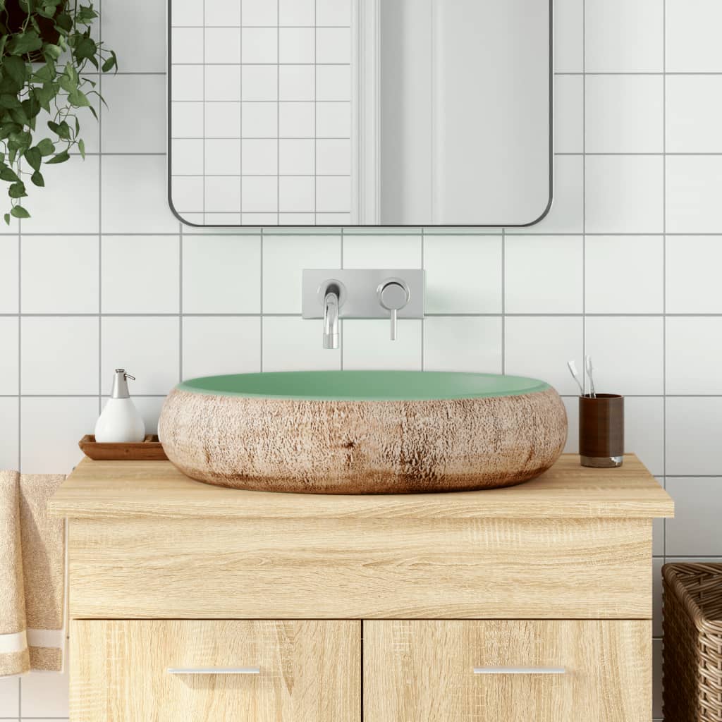 VIDAXL STRACTION WASKER OVAAL 59 x 40 x 15 cm Keramikgrün und Braun