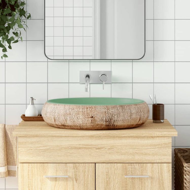 VIDAXL STRACTION WASKER OVAAL 59 x 40 x 15 cm Keramikgrün und Braun