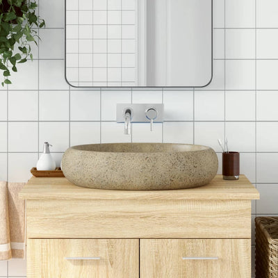 Vidaxx Aufsatzwaschbecken oval 59x40x15 cm aus Keramik sandfarben