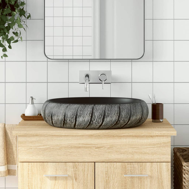 VIDAXL STRACTION WASKER OVAAL 59 x 40 x 15 cm Keramikschwarz und Grau