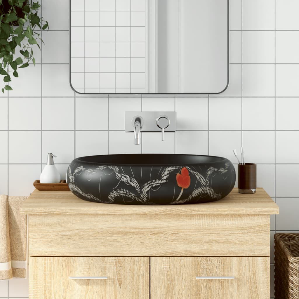 Vidaxl Stracture Waker ovaal 59x40x15 cm Keramikschwarz