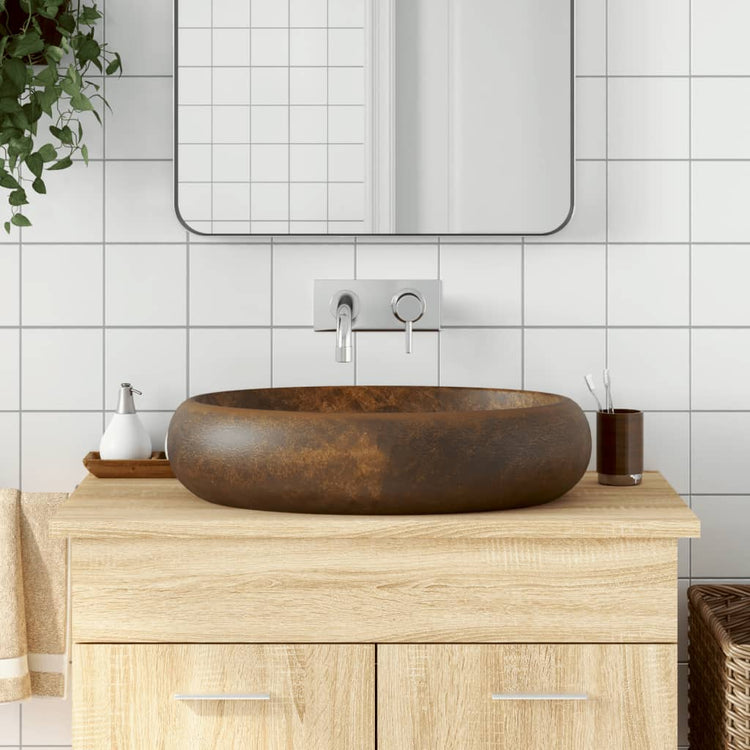 Vidaxx Aufsatzwaschbecken oval 59x40x15 cm Keramik braun