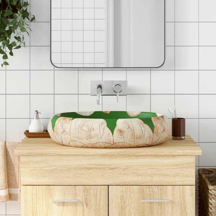 VIDAXL STRACTION WASKER OVAAL 59 x 40 x 15 cm Keramikgrün und Braun