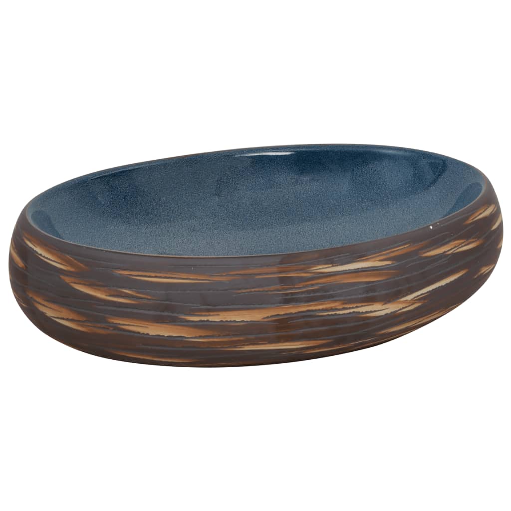 VIDAXL STRACTION WASKER OVAAL 59 x 40 x 15 cm Keramikbraun und Blau