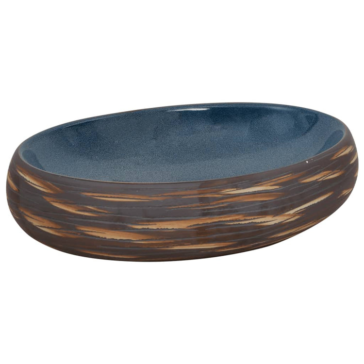 VIDAXL STRACTION WASKER OVAAL 59 x 40 x 15 cm Keramikbraun und Blau