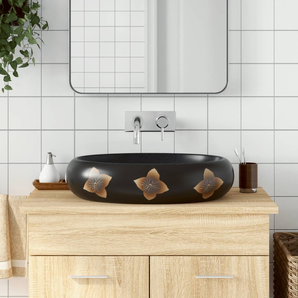 VIDAXL STRACTION WASKER OVAAL 59 x 40 x 15 cm Keramik schwarz und blau