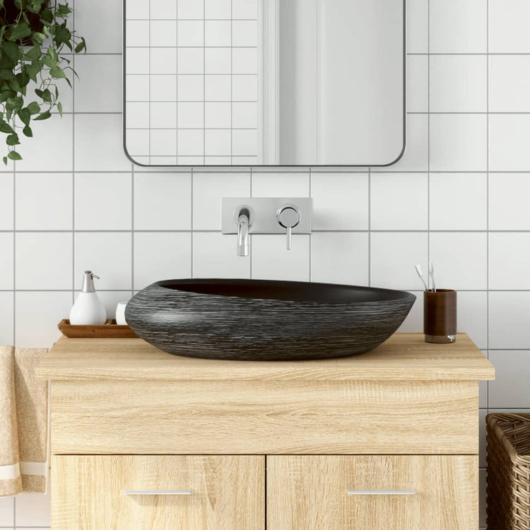 Vidaxx Aufsatzwaschbecken oval 59x40x14 cm Keramik grau und schwarz