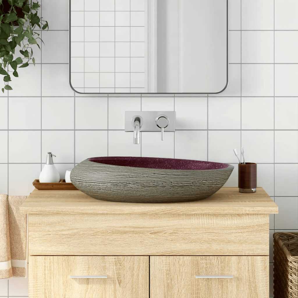 VIDAXL STRACTION WASKER OVAAL 59 x 40 x 14 cm Keramik lila und grau