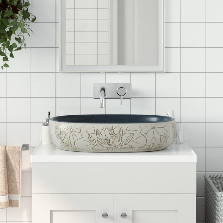 VIDAXL STRACTION WASH BAN OVAAL 59X40X14 CM Keramik Sand -geläutet und blau
