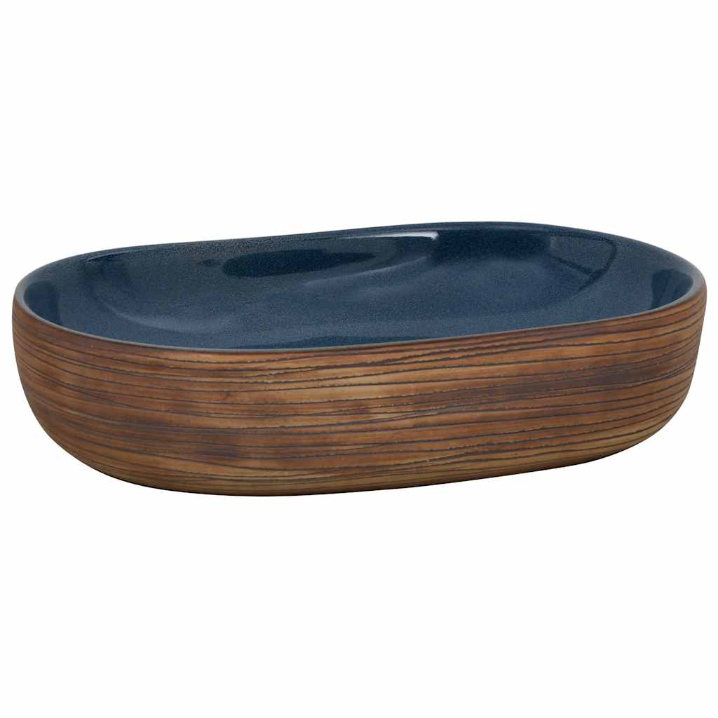 VIDAXL STRACTION WASKER OVAAL 59 x 40 x 14 cm Keramikbraun und Blau