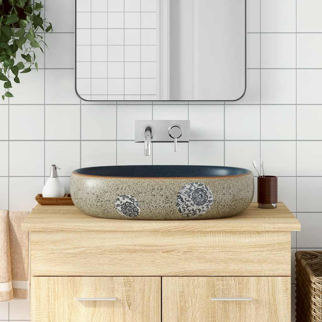 VIDAXL STRACTION WASH BAN OVAAL 59X40X14 CM Keramik Sand -geläutet und blau