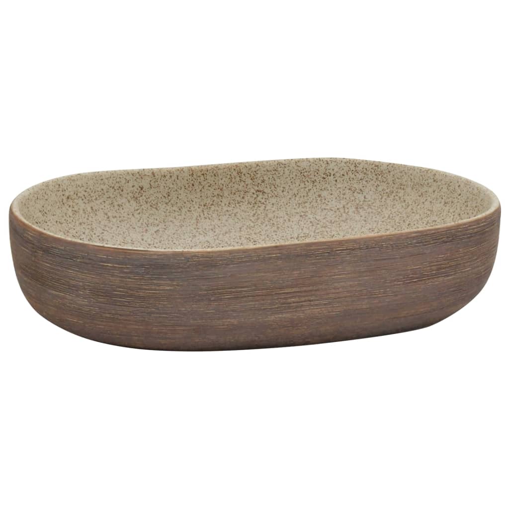 VIDAXL STRACTION WASH BAN OVAAL 59X40X14 CM Keramik Sand -geläutet und braun