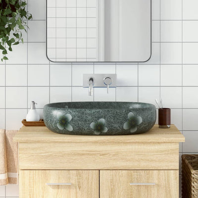 VIDAXL -Straktion Waschmaschine Ovaal 59 x 40 x 14 cm Keramikblau