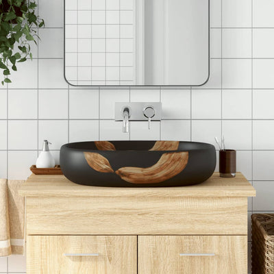 VIDAXL STRACTION WASKER OVAAL 59 x 40 x 14 cm Keramikschwarz