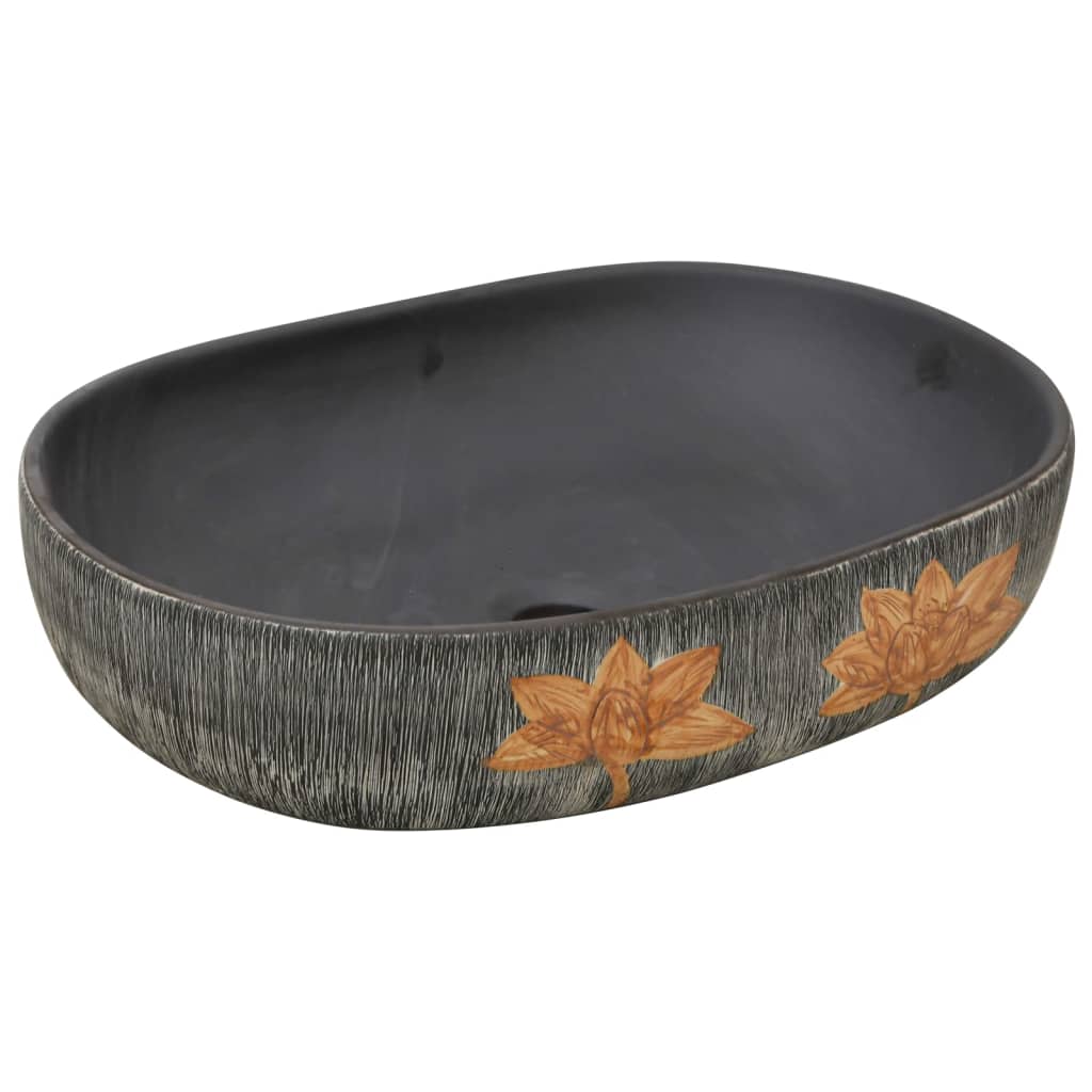 Vidaxl Stracture Waker Ovaal 59x40x14 cm Keramikgrau und Schwarz