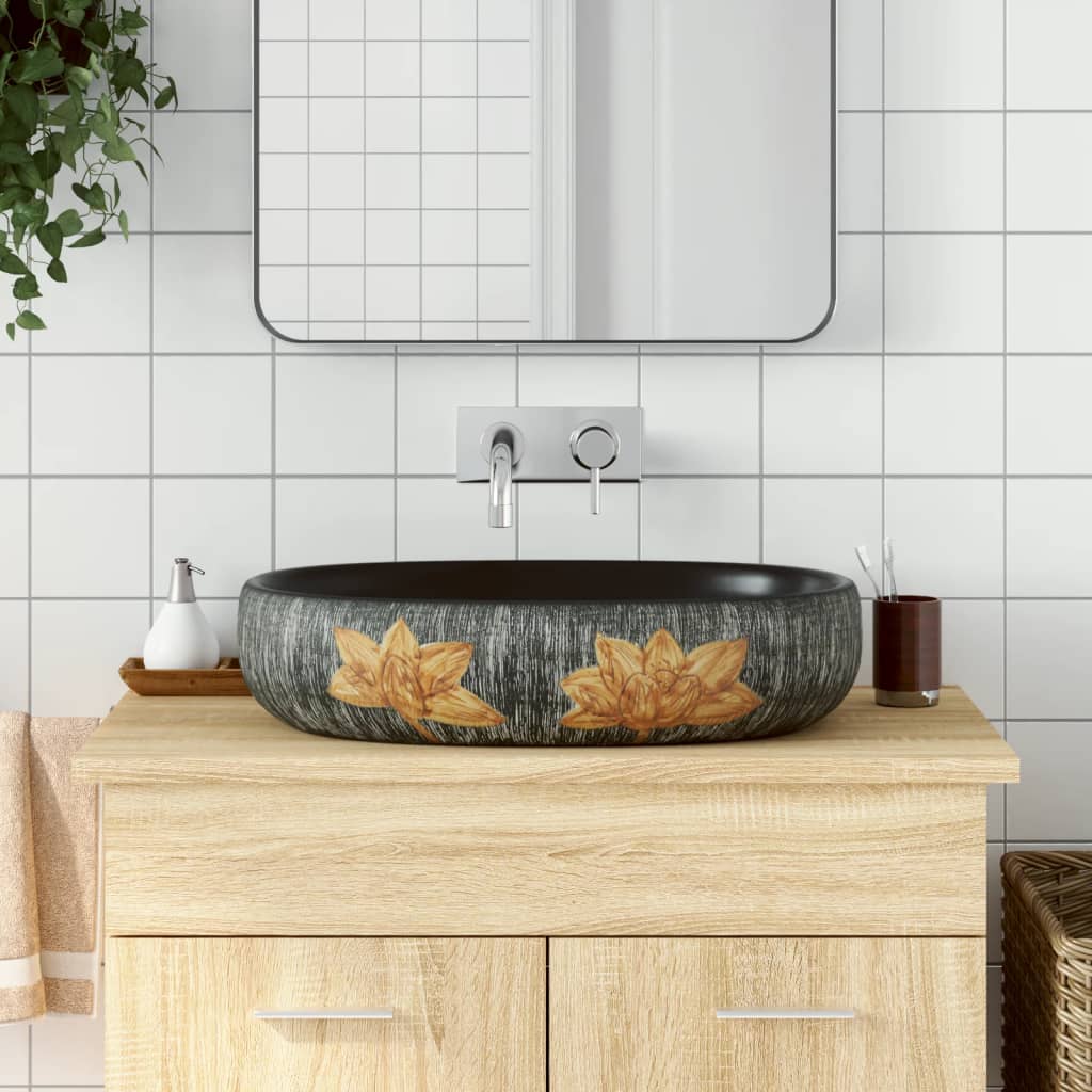 Vidaxl Stracture Waker Ovaal 59x40x14 cm Keramikgrau und Schwarz