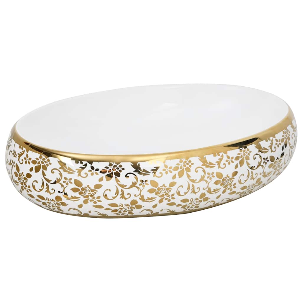 VIDAXL STRACTION WASKER OVAAL 59 x 40 x 15 cm Keramik Weiß und Gold
