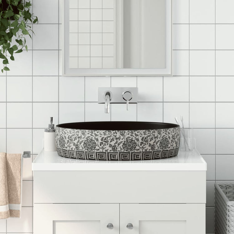 VIDAXL STRACTION WASKER OVAAL 56,5 x 36,5 x 13,5 cm Keramik schwarz und blau