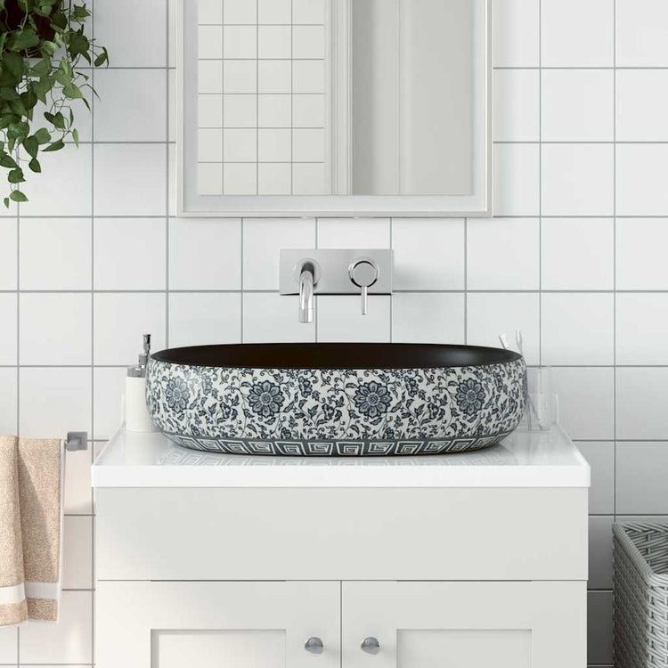 VIDAXL STRACTION WASKER OVAAL 59 x 40 x 14 cm Keramik schwarz und blau