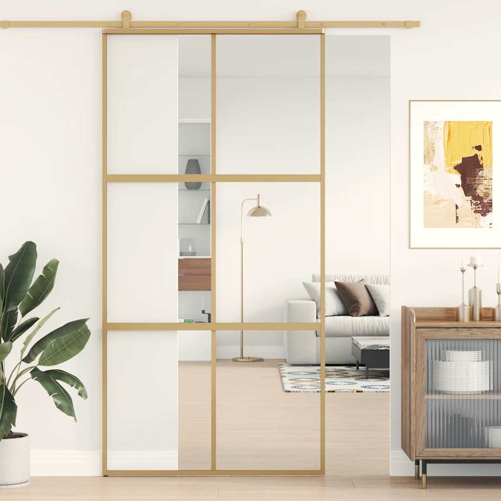 VIDAXL -Schiebetür 102,5 x 205 cm klares ESG -Glas- und Aluminiumgoldfarbe