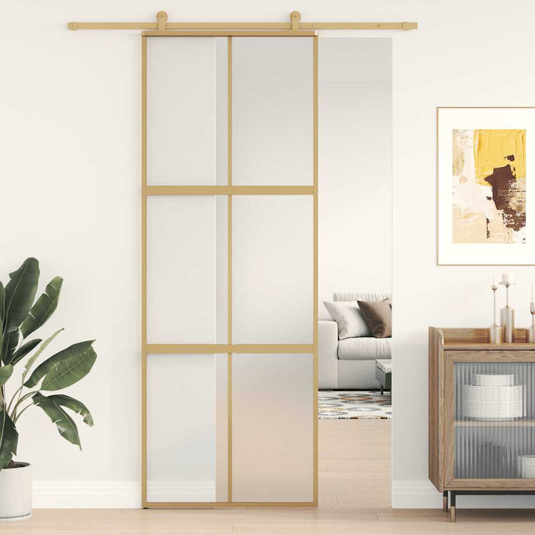 Vidaxx Schiebetür 76x205 cm ESG-Glas matt und Aluminium goldfarben