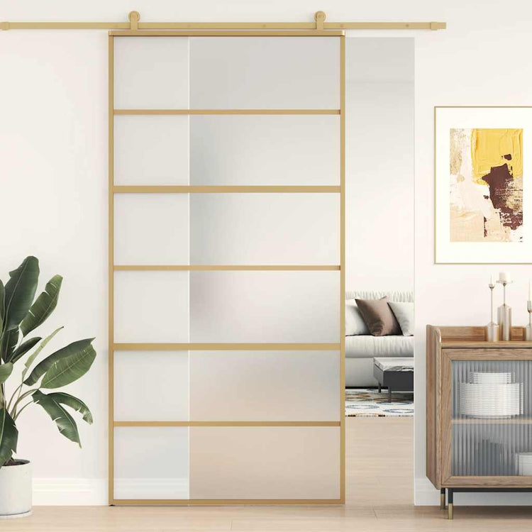 Vidaxx Schiebetür 102,5x205 cm ESG-Glas matt und Aluminium goldfarben