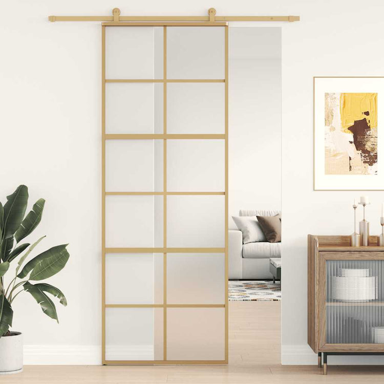 VIDAXL -Schiebetür 76x205 cm mattes ESG -Glas und Aluminium Gold gefärbt